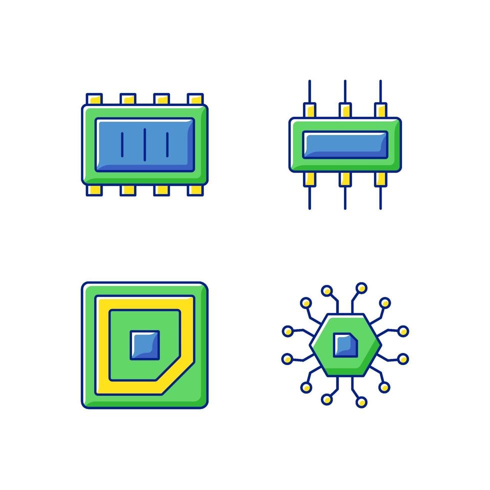 Conjunto de iconos de color rgb de microcircuitos vector