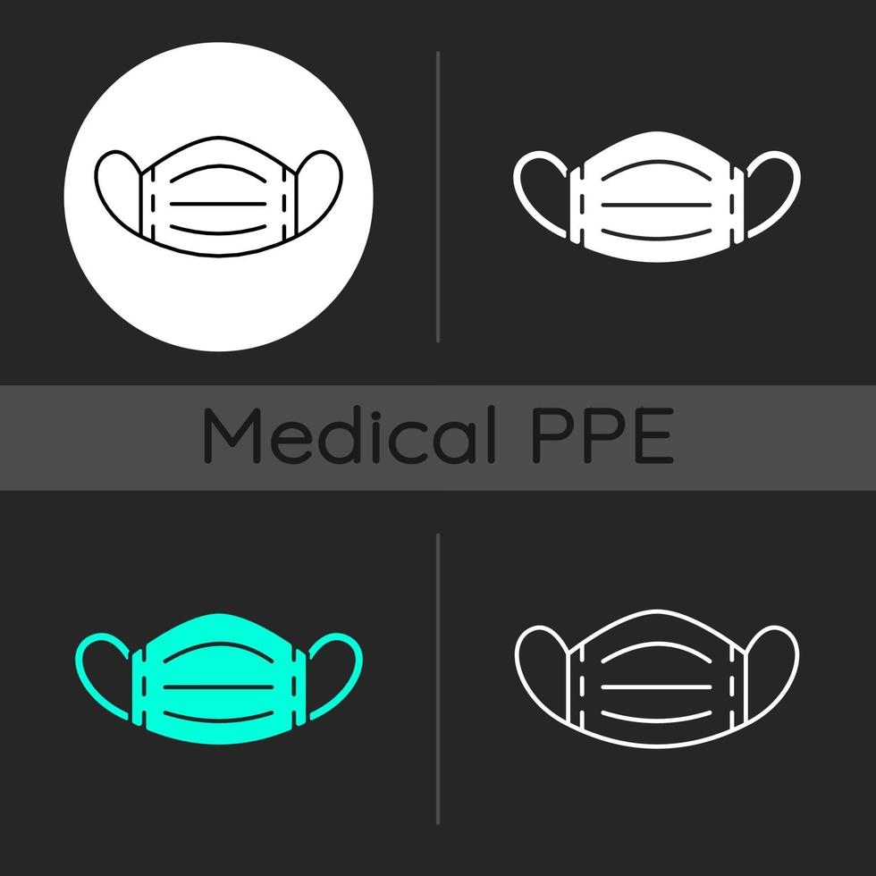 Medical mask dark theme icons set vector