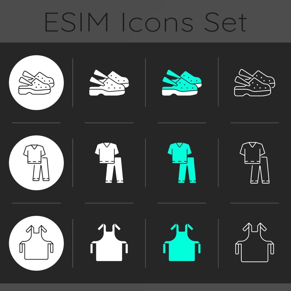 Disposable medical uniform dark theme icons set vector