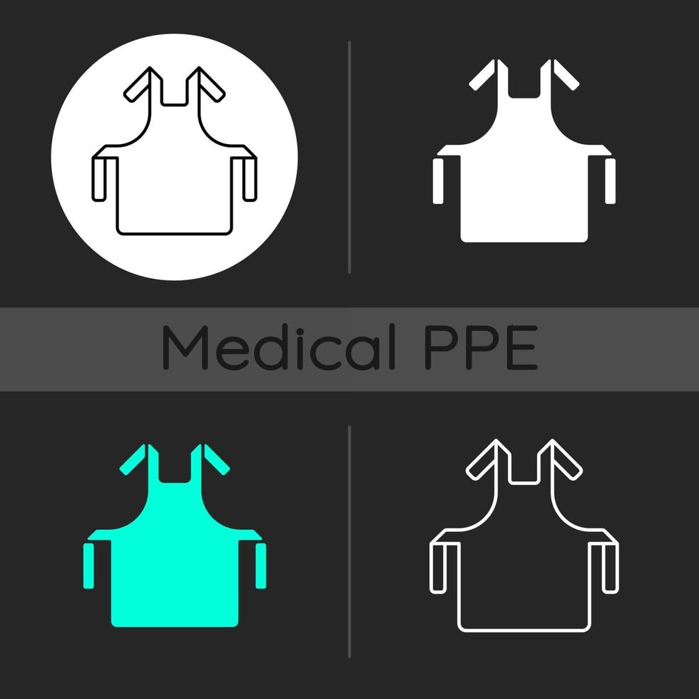 Medical apron dark theme icons set vector
