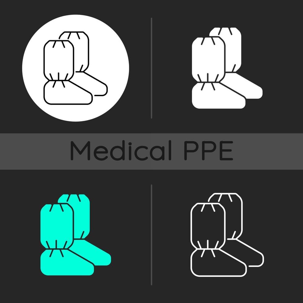 Medical boot covers dark theme icons set vector