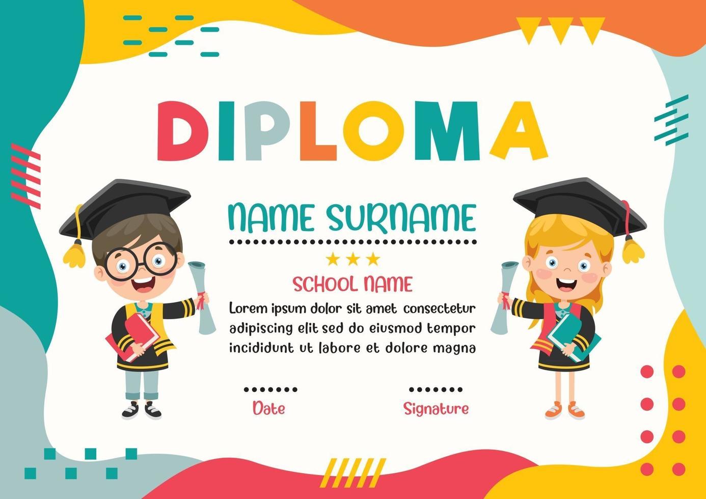 Diploma Certificate For Preschool And Elementary School Kids vector