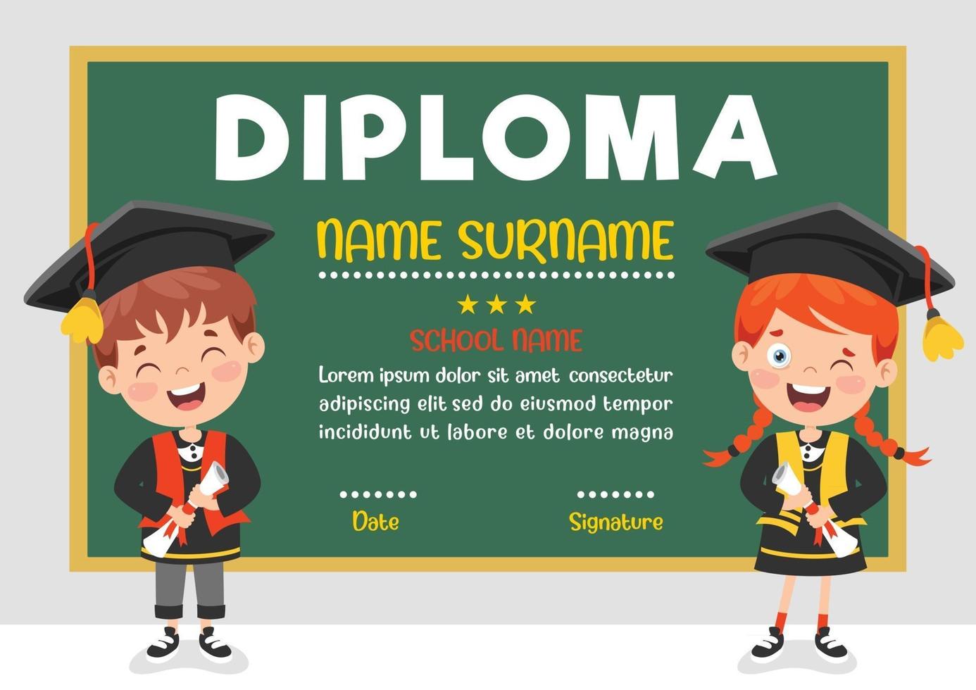 Diploma Certificate For Preschool And Elementary School Kids vector