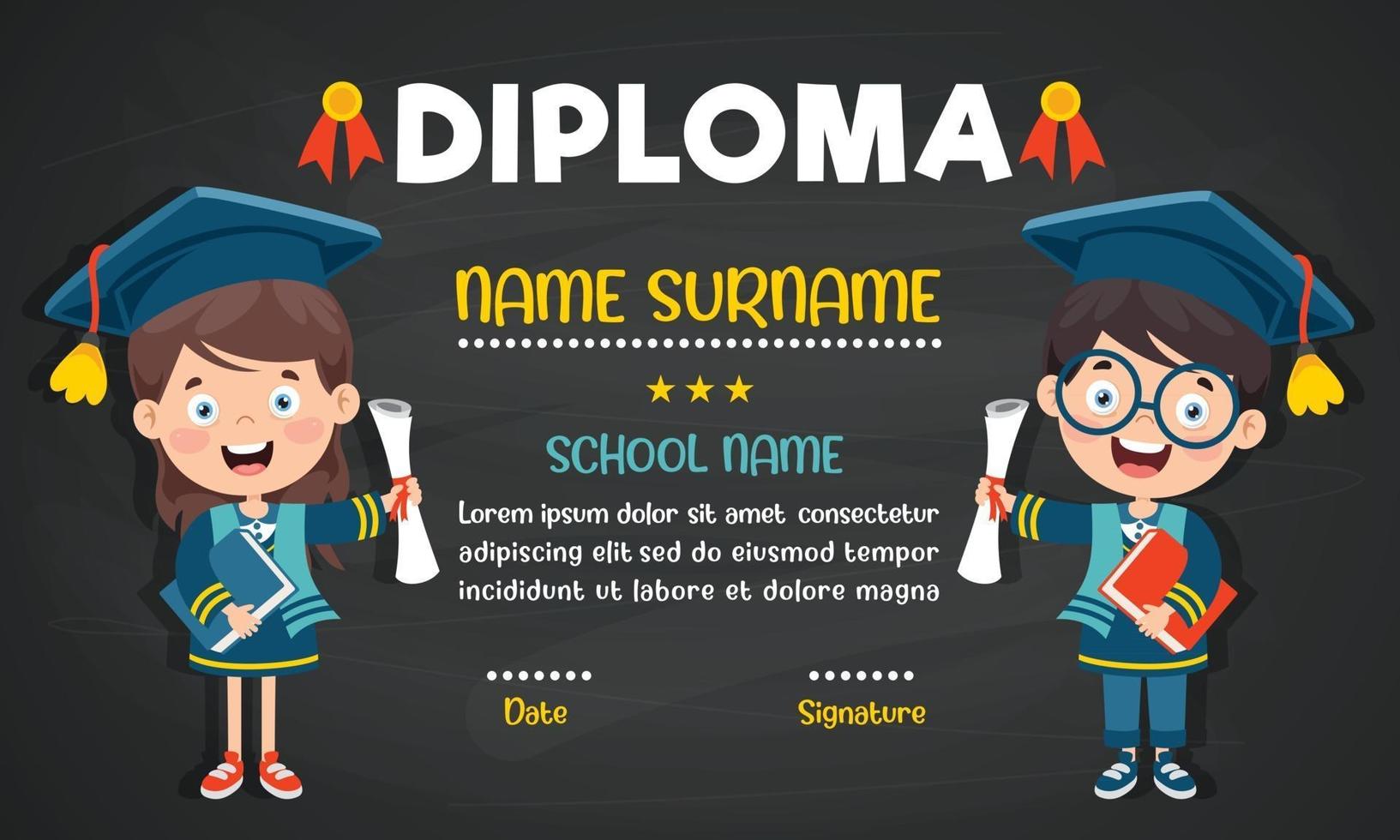 Diploma Certificate For Preschool And Elementary School Kids vector