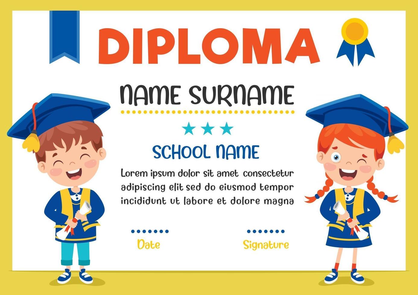 Diploma Certificate For Preschool And Elementary School Kids vector