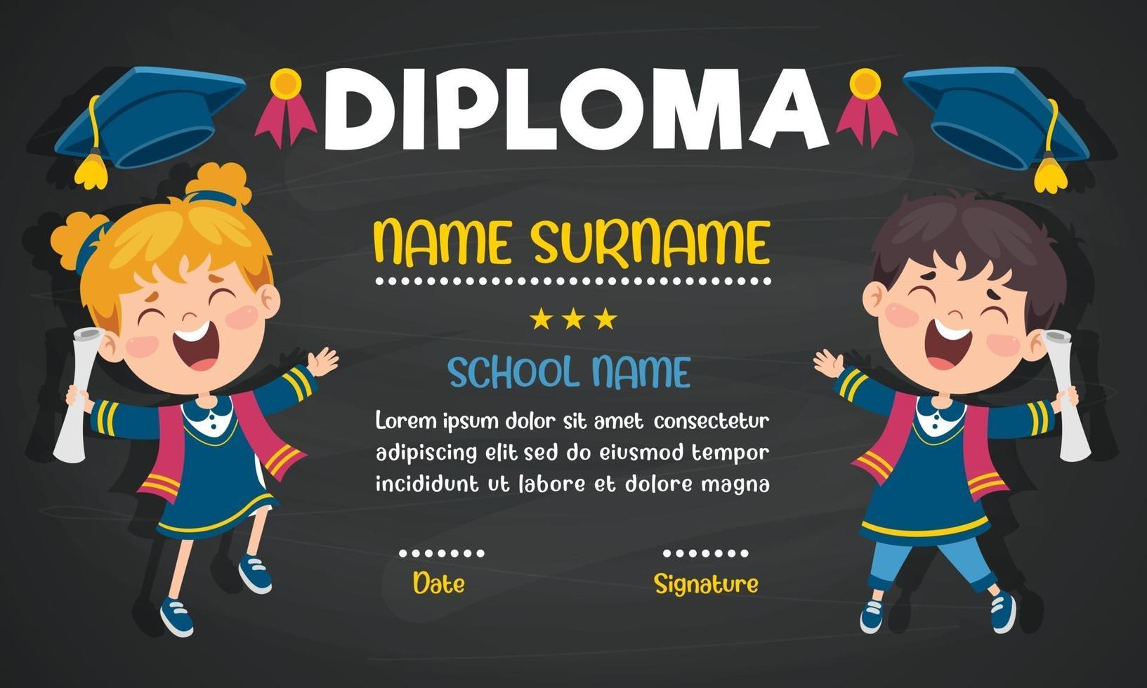 Diploma Certificate For Preschool And Elementary School Kids vector