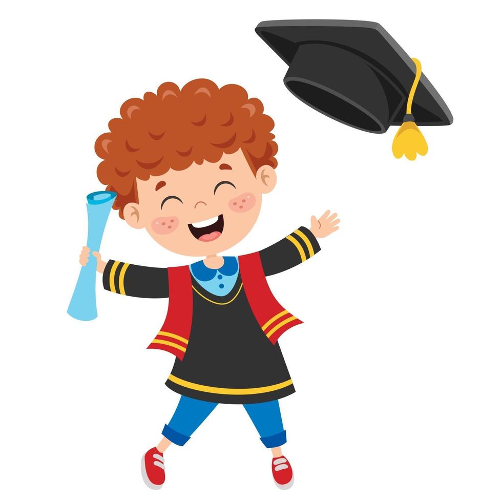 Cartoon Happy Kid In Graduation Costume vector