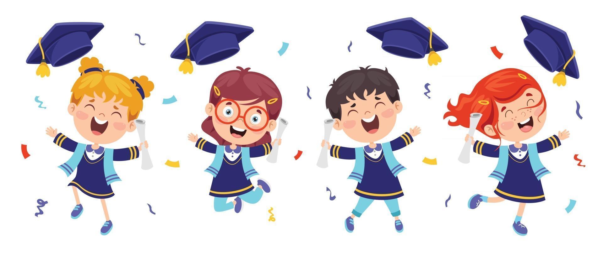 Cartoon Happy Kid In Graduation Costume vector