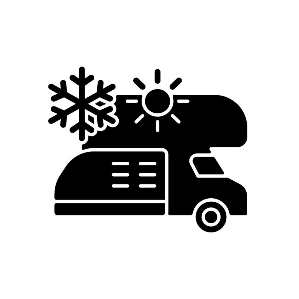 RV air conditioning and heating black glyph icon vector