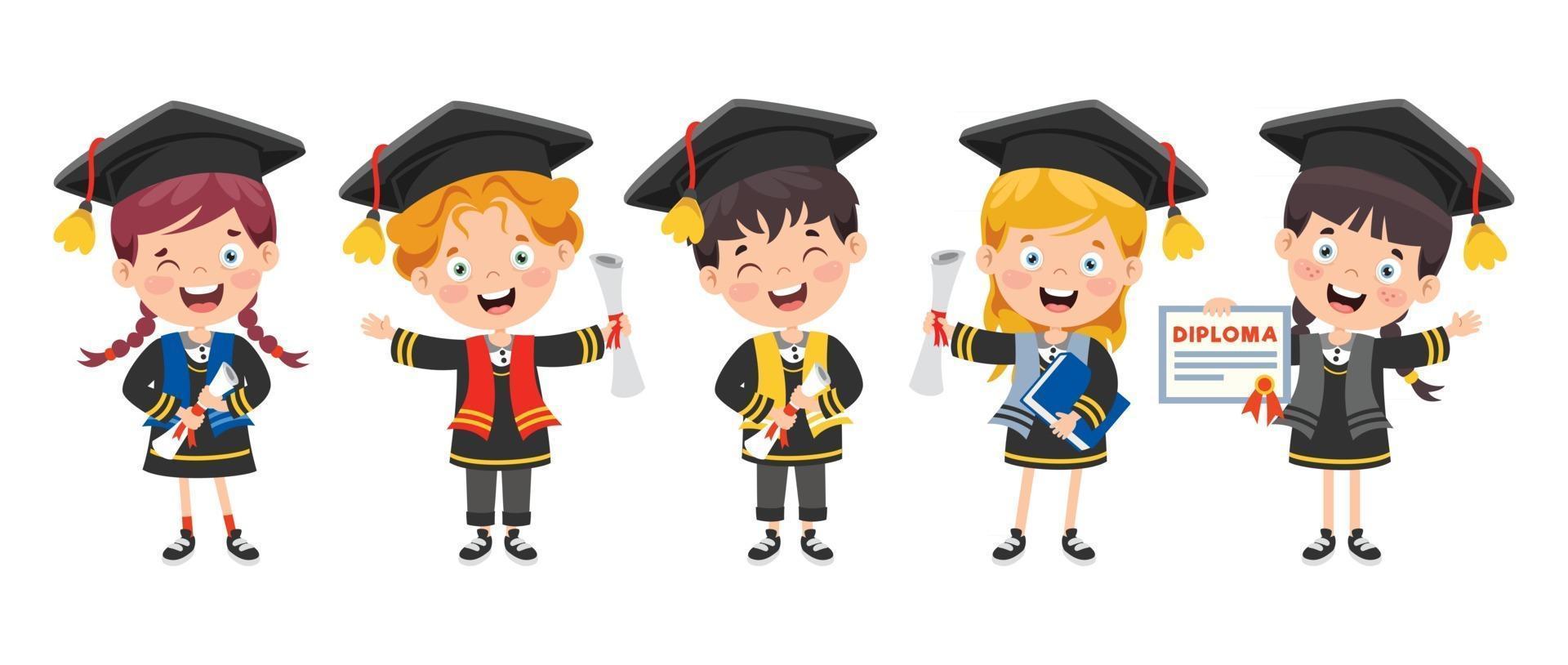 Cartoon Happy Kid In Graduation Costume vector