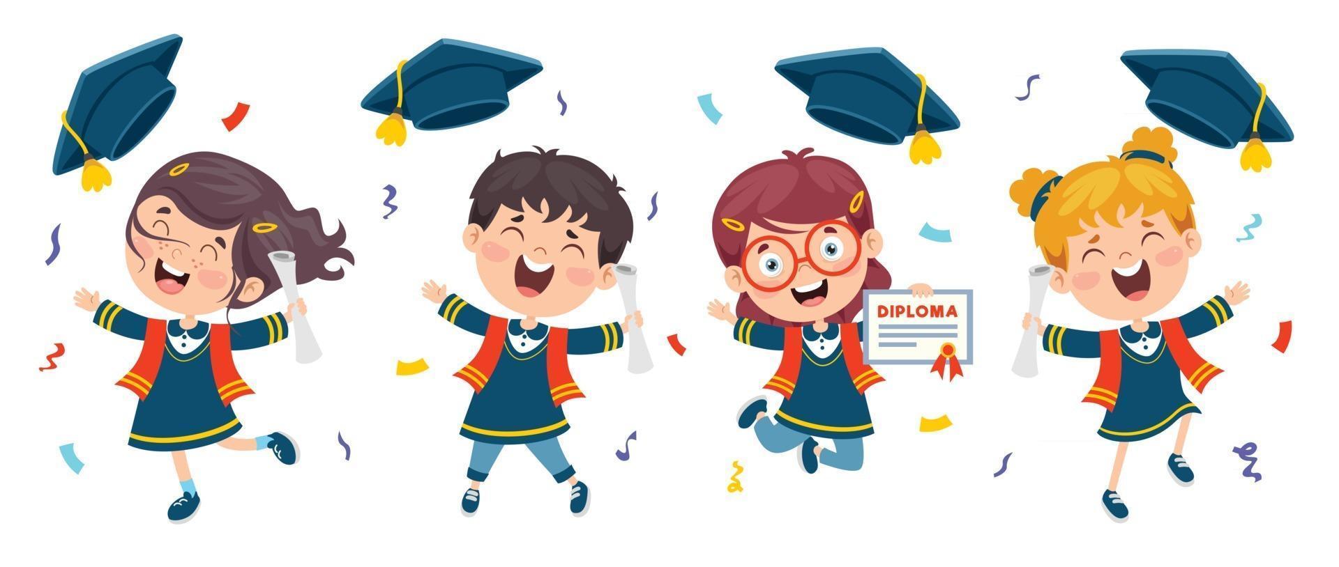 Cartoon Happy Kid In Graduation Costume vector