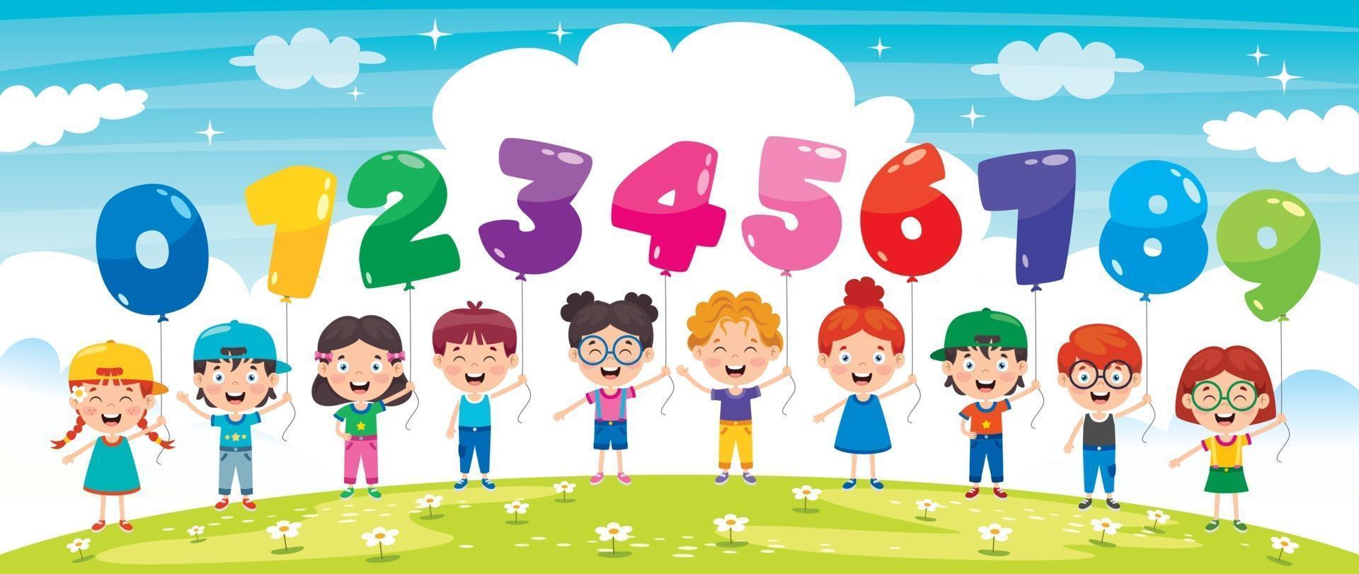 Children Holding Colorful Number Balloons vector