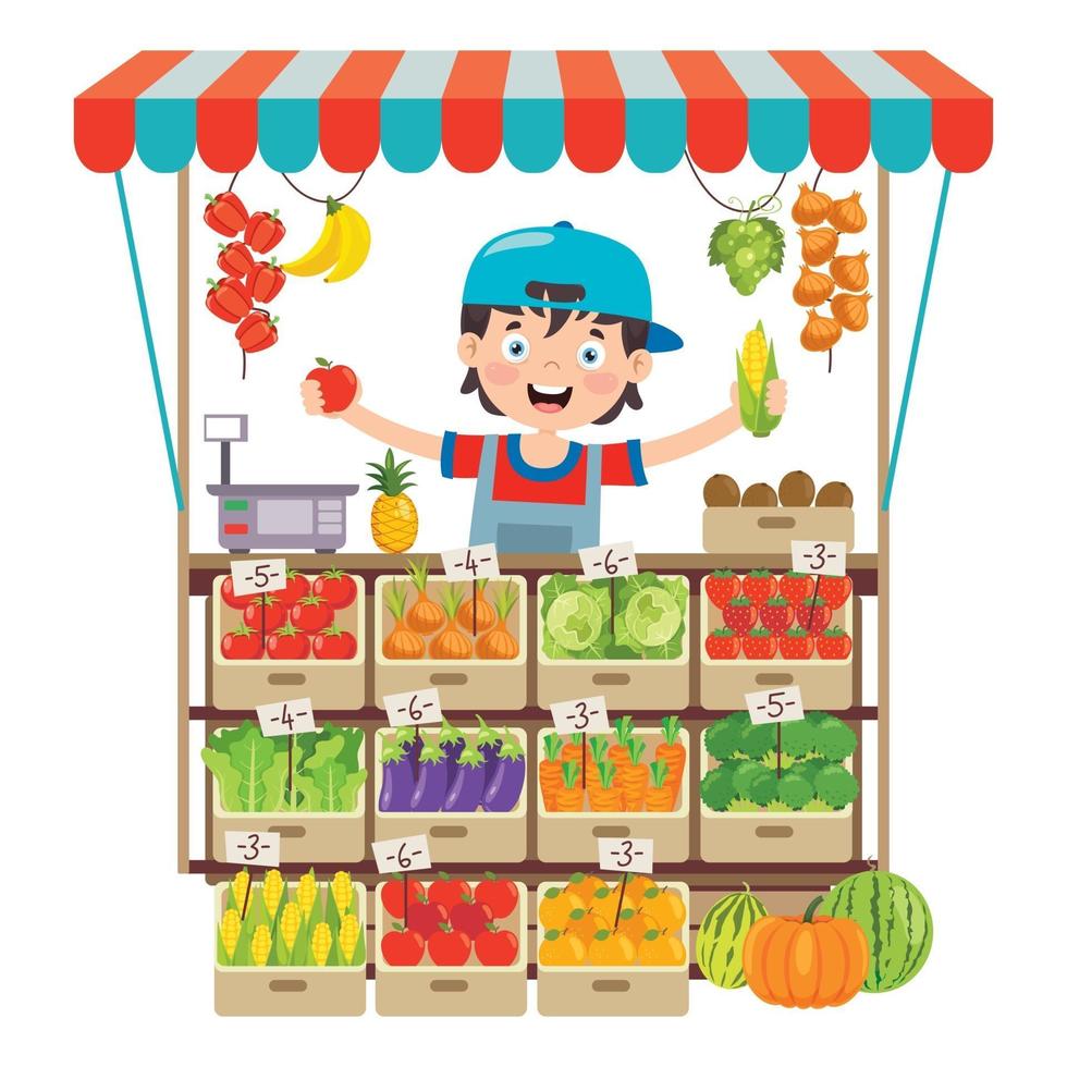 Green Grocer Shop With Various Fruits And Vegetables vector