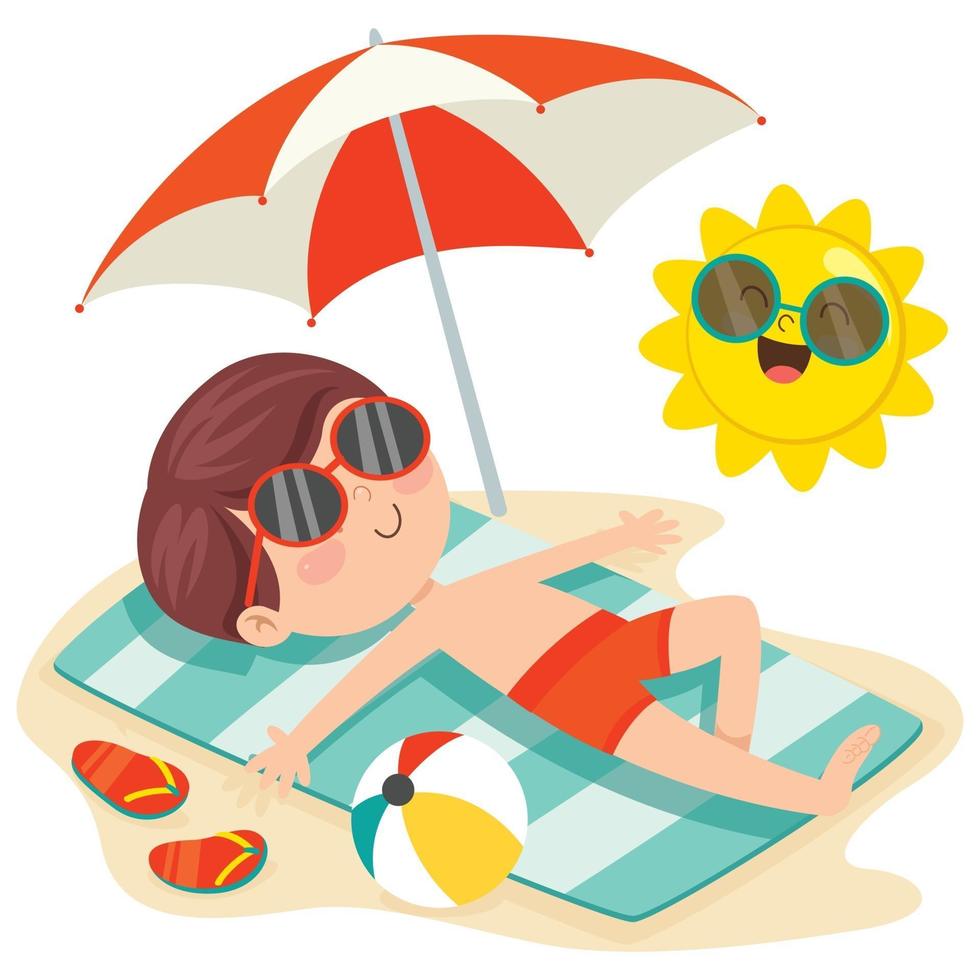 Cartoon Character Sunbathing On The Beach vector