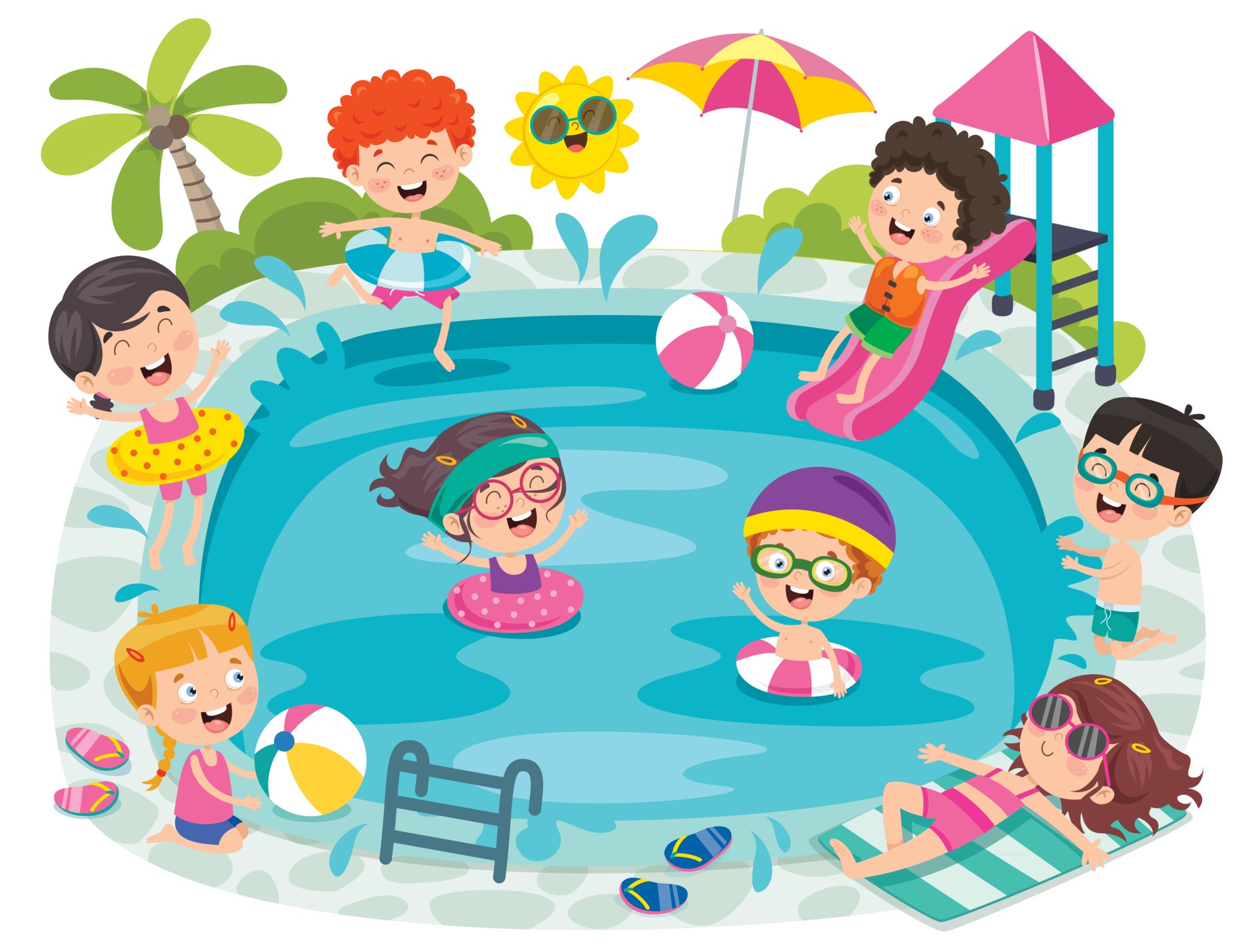 Funny Children Swimming At Pool 2388484 Vector Art at Vecteezy