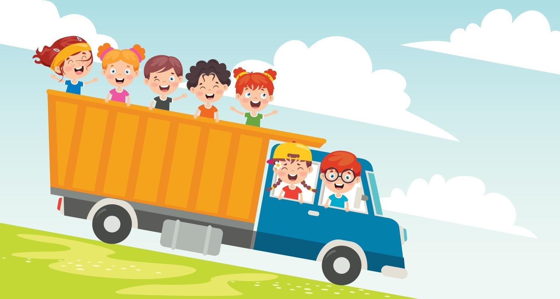 Cartoon Characters Travelling With Vehicle vector