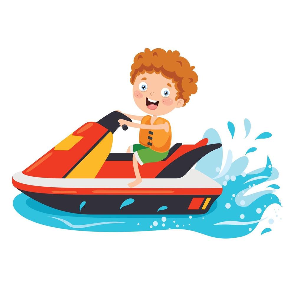 personaje de dibujos animados divertido montando jet ski vector