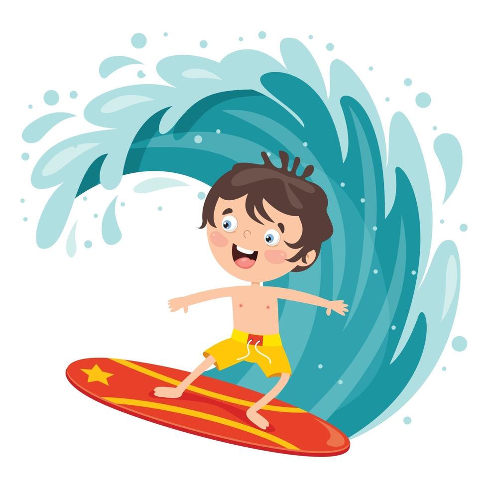 Happy Cartoon Character Surfing At Sea vector