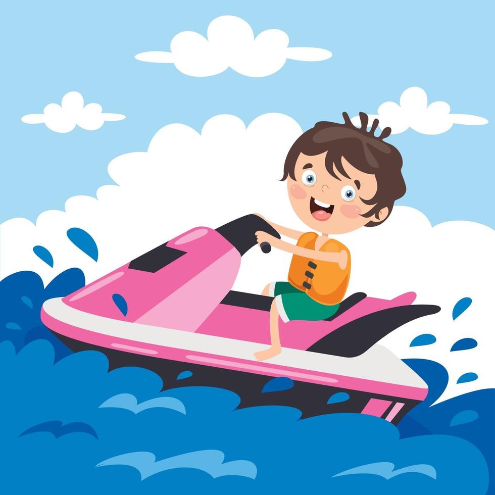 Funny Cartoon Character Riding Jet Ski vector