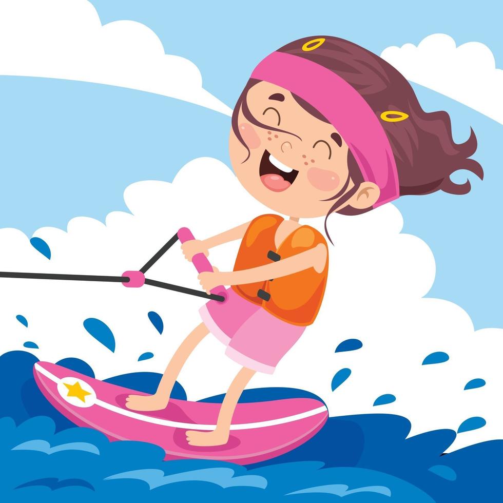 Happy Cartoon Character Surfing At Sea vector