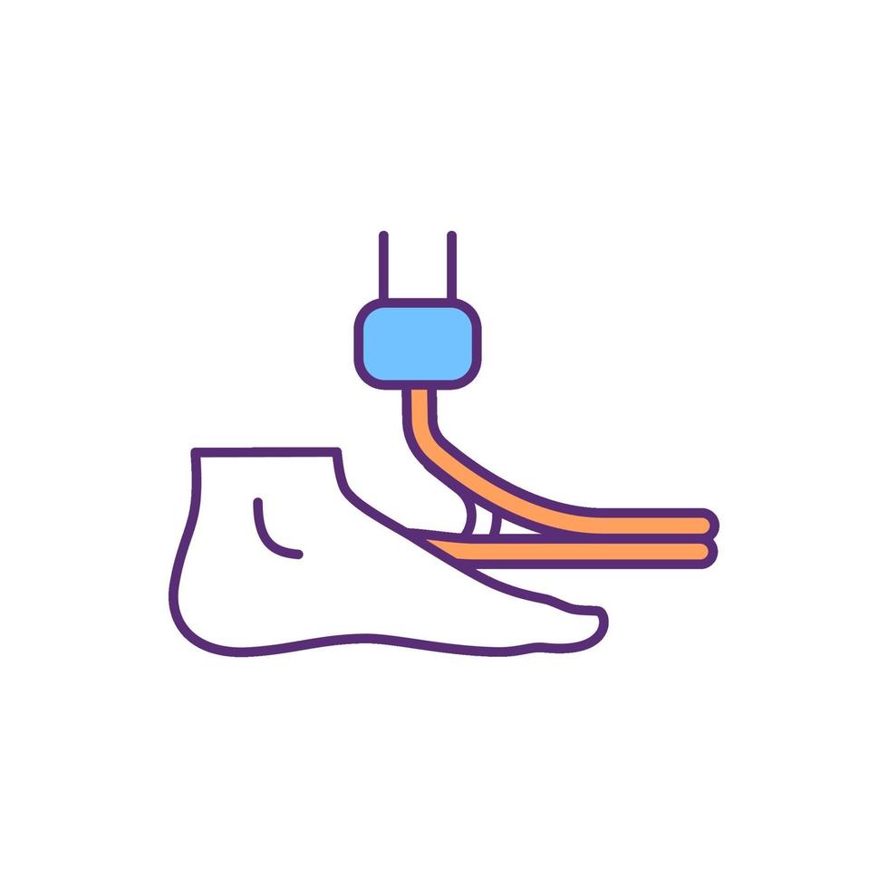 Balance control with single prosthetic leg RGB color icon vector