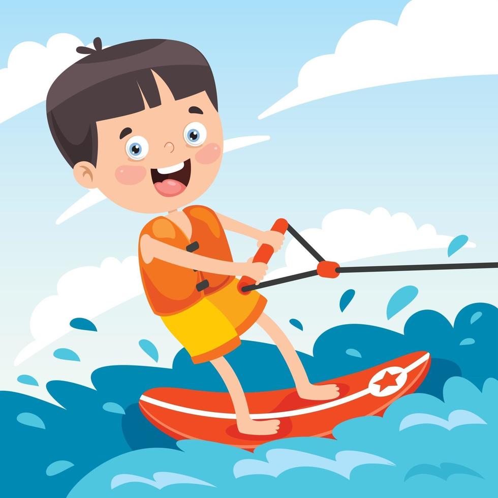 Happy Cartoon Character Surfing At Sea vector