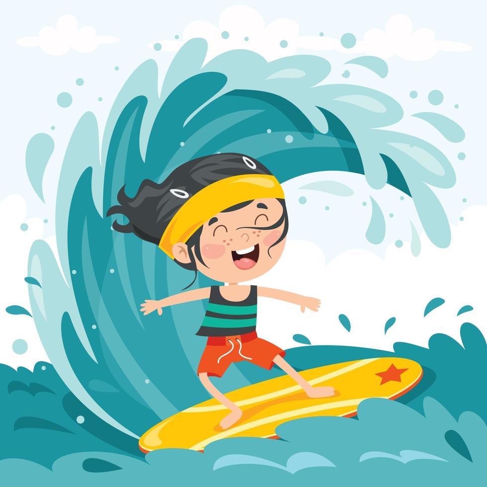 Happy Cartoon Character Surfing At Sea vector