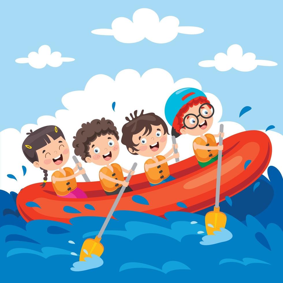 grupo de niños pequeños rafting vector