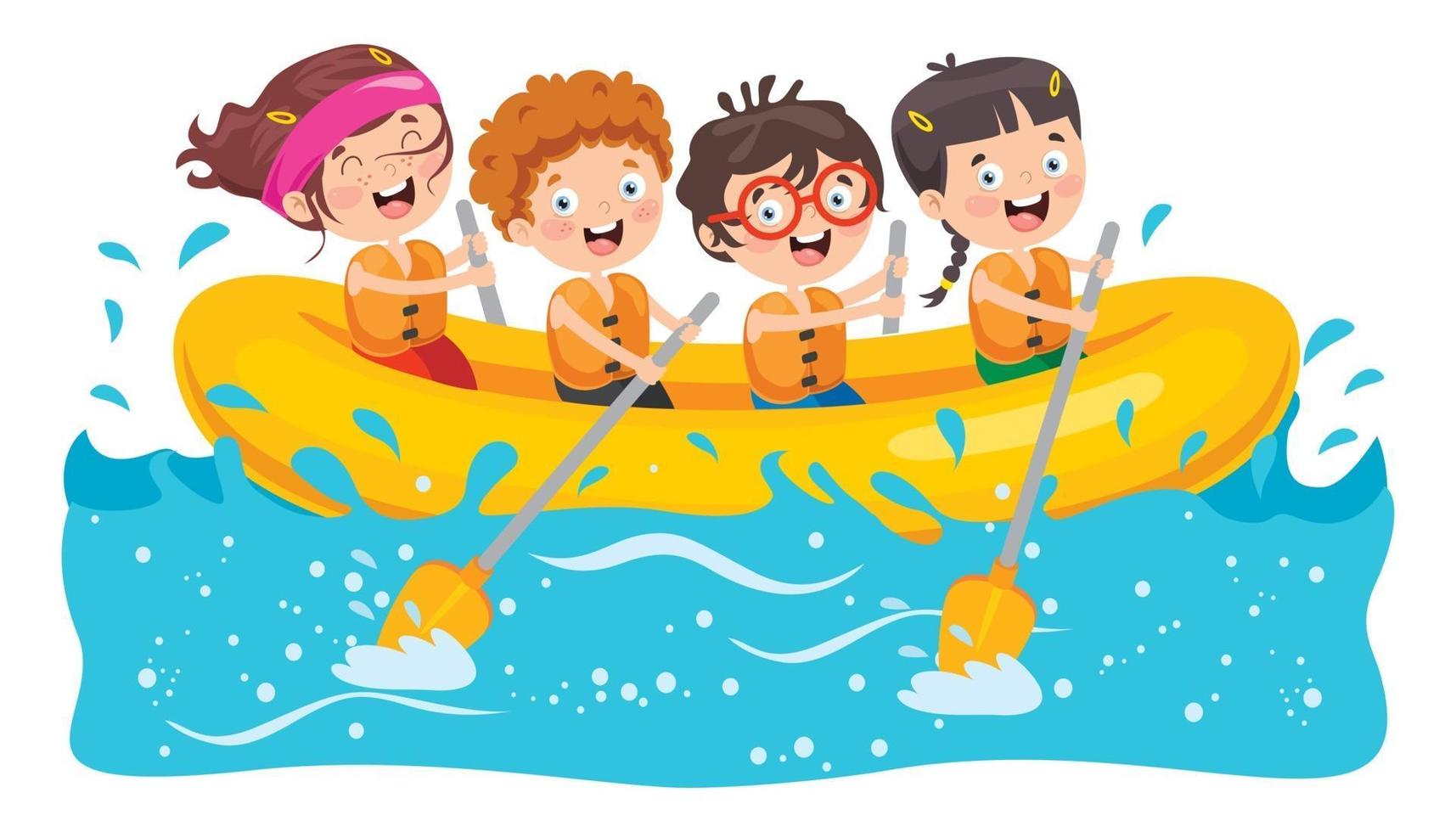 grupo de niños pequeños rafting vector