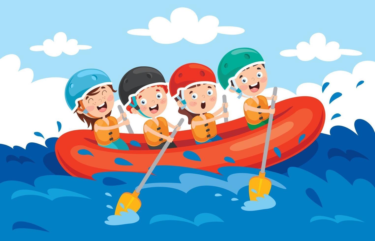 grupo de niños pequeños rafting vector