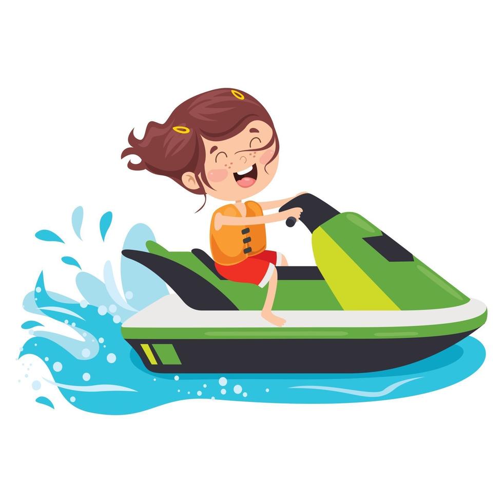 personaje de dibujos animados divertido montando jet ski vector