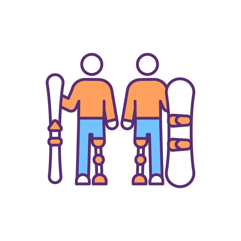 Snowboarding with prosthetic leg RGB color icon vector