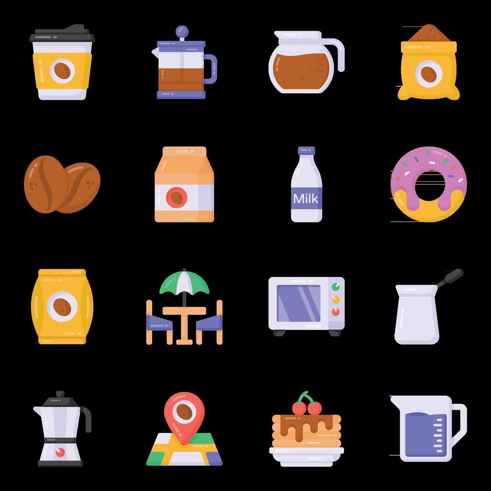 iconos de café y utensilios de cocina vector