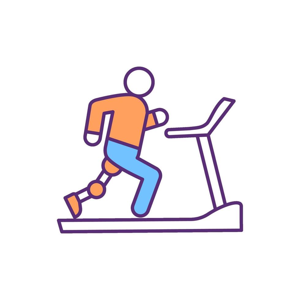 Treadmill training with prosthetic lower limb RGB color icon vector