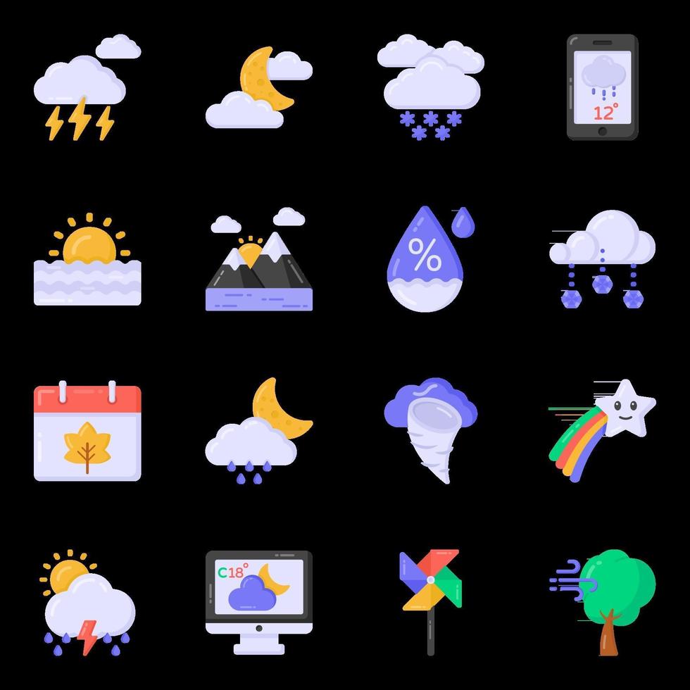 iconos de clima y nublado vector