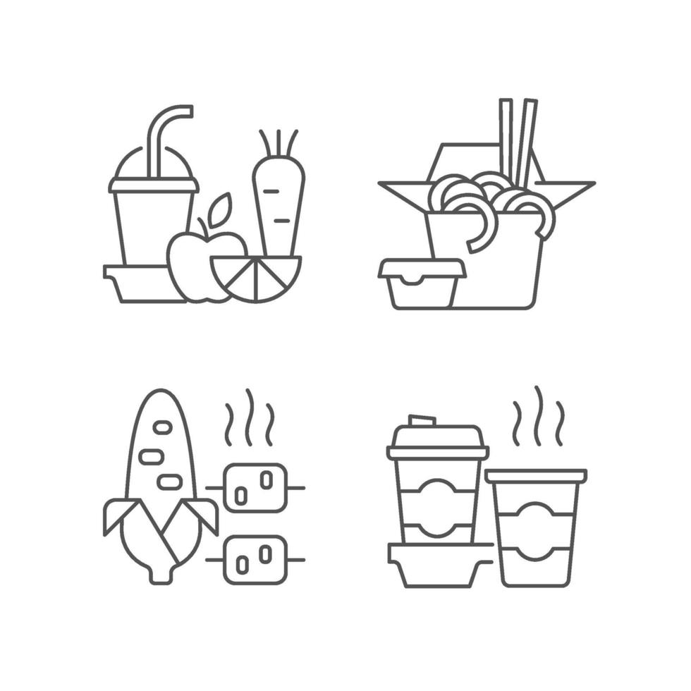 Takeaway and delivery option linear icons set vector