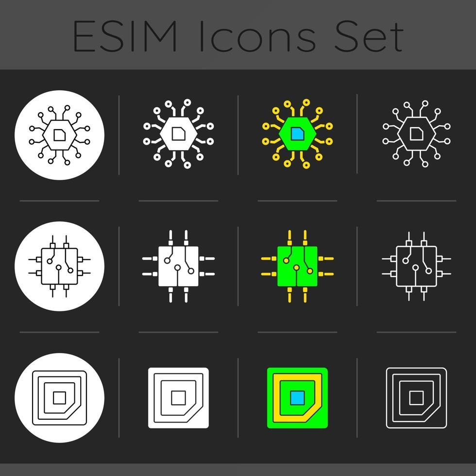 Microcircuits dark theme icons set vector
