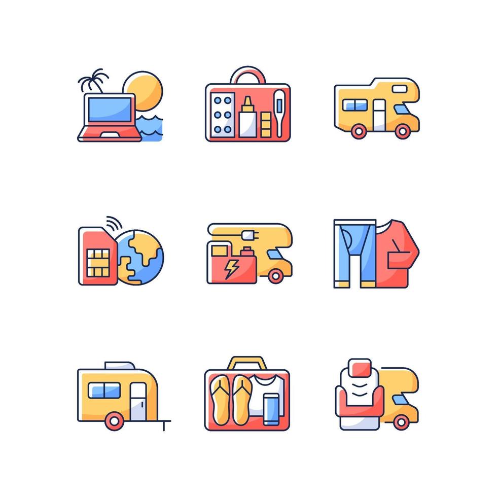 Travel RGB color icons set vector