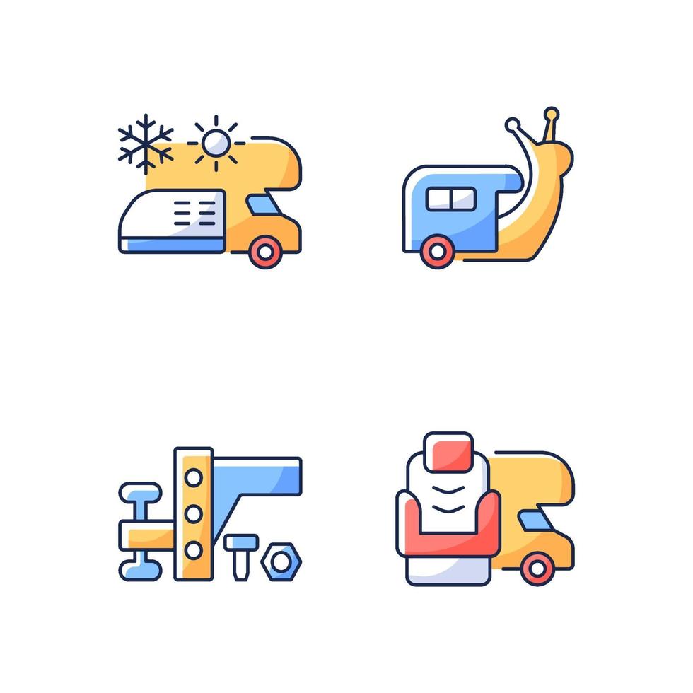 Recreational vehicle RGB color icons set vector