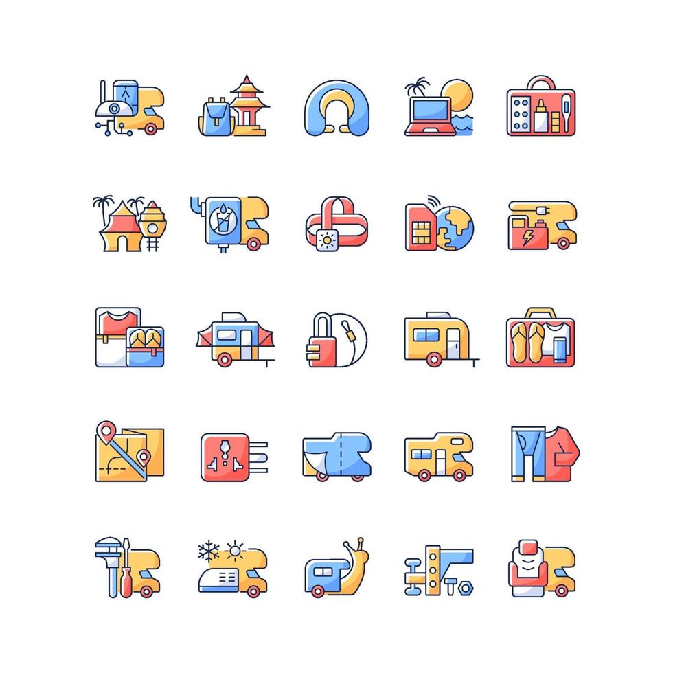 Nomadic vacations RGB color icons set vector