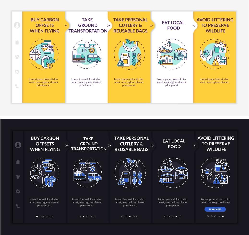 Plantilla de vector de incorporación de consejos de viaje sostenible