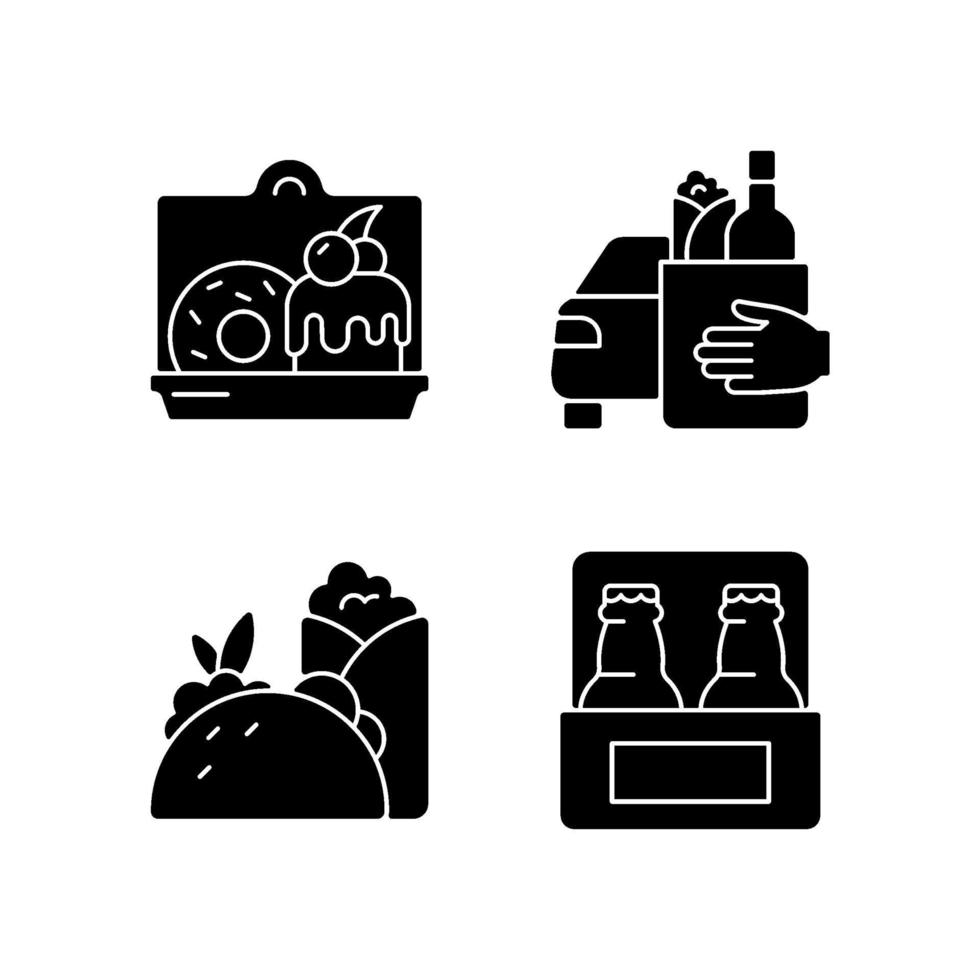 Pickup and delivery option black glyph icons set on white space vector