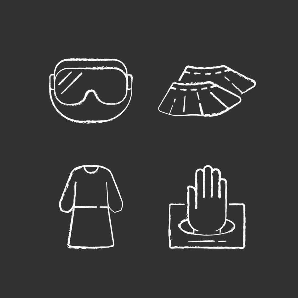 Disposable medical wear chalk white icons set on black background vector