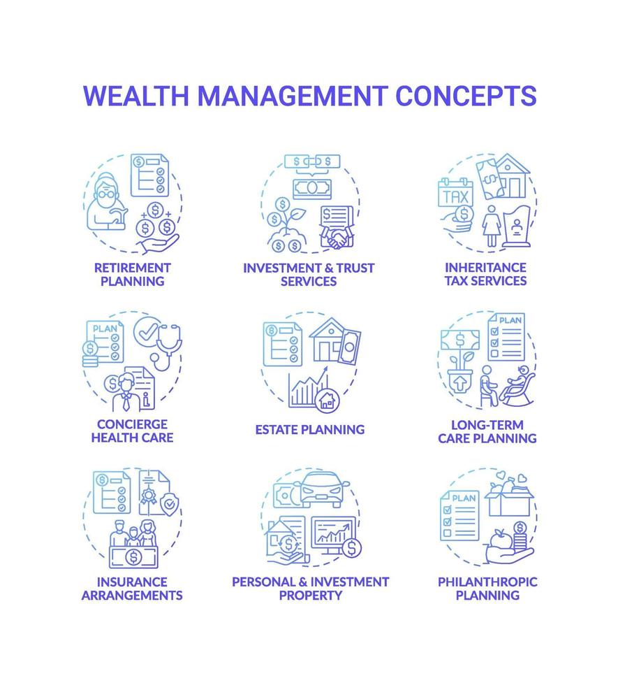 Wealth management concept icons set vector