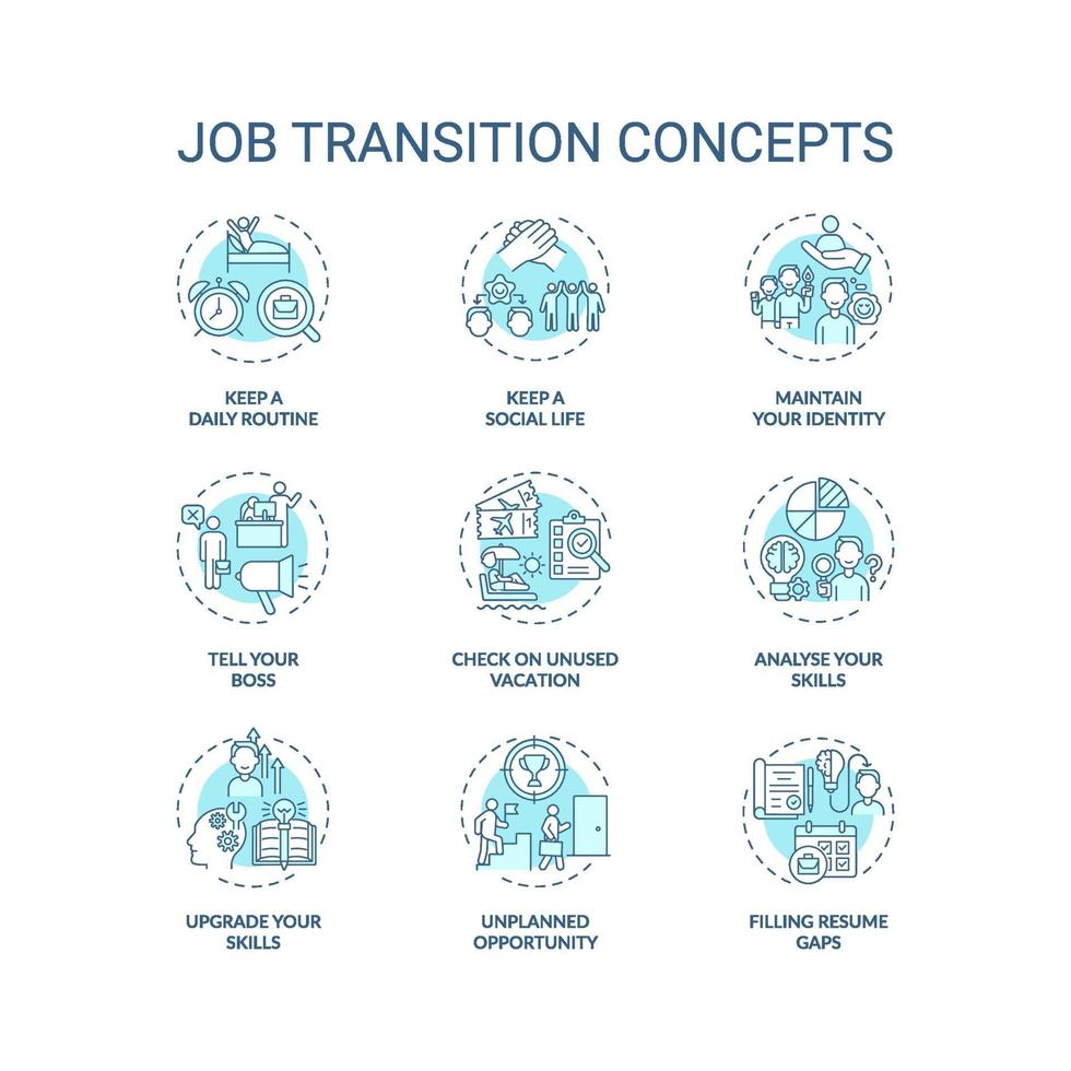 Conjunto de iconos de concepto de transición de trabajo vector