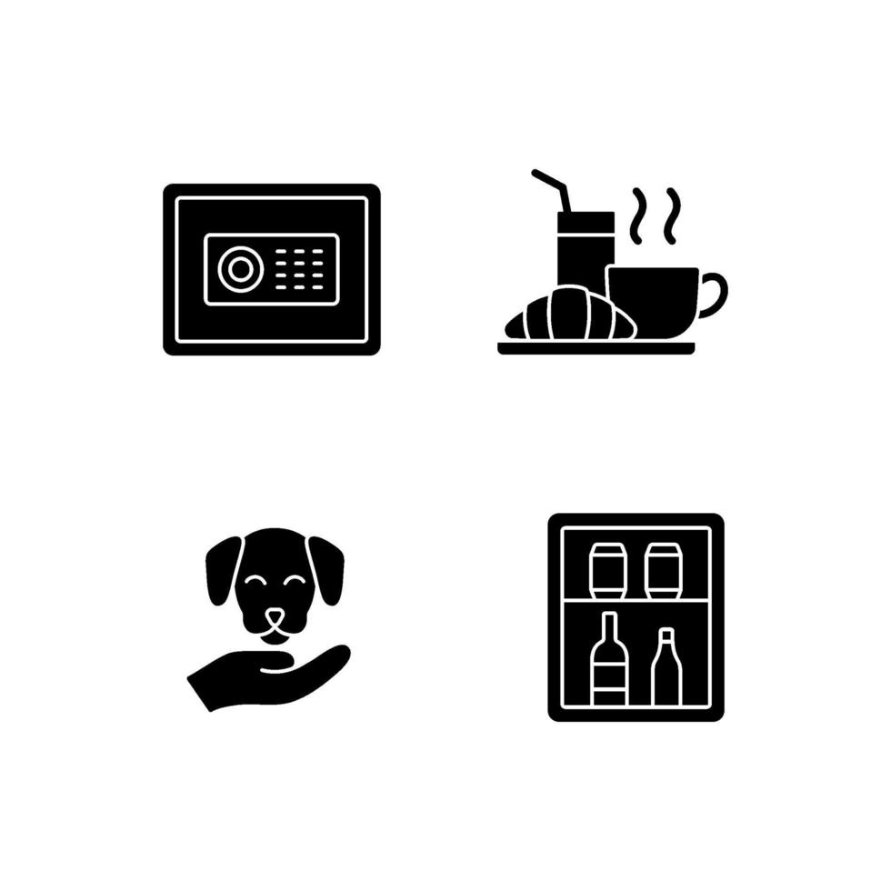 Hotel services black glyph icons set on white space vector