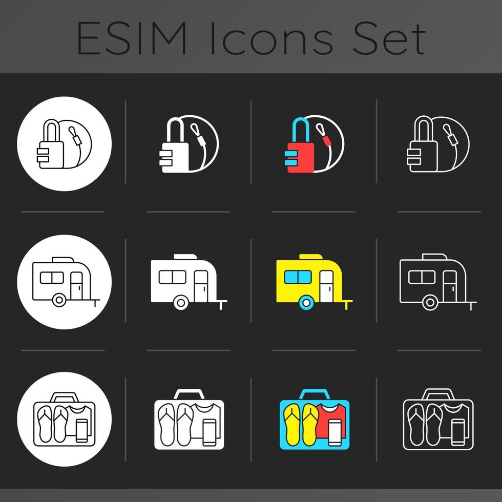 Vacation dark theme icons set vector