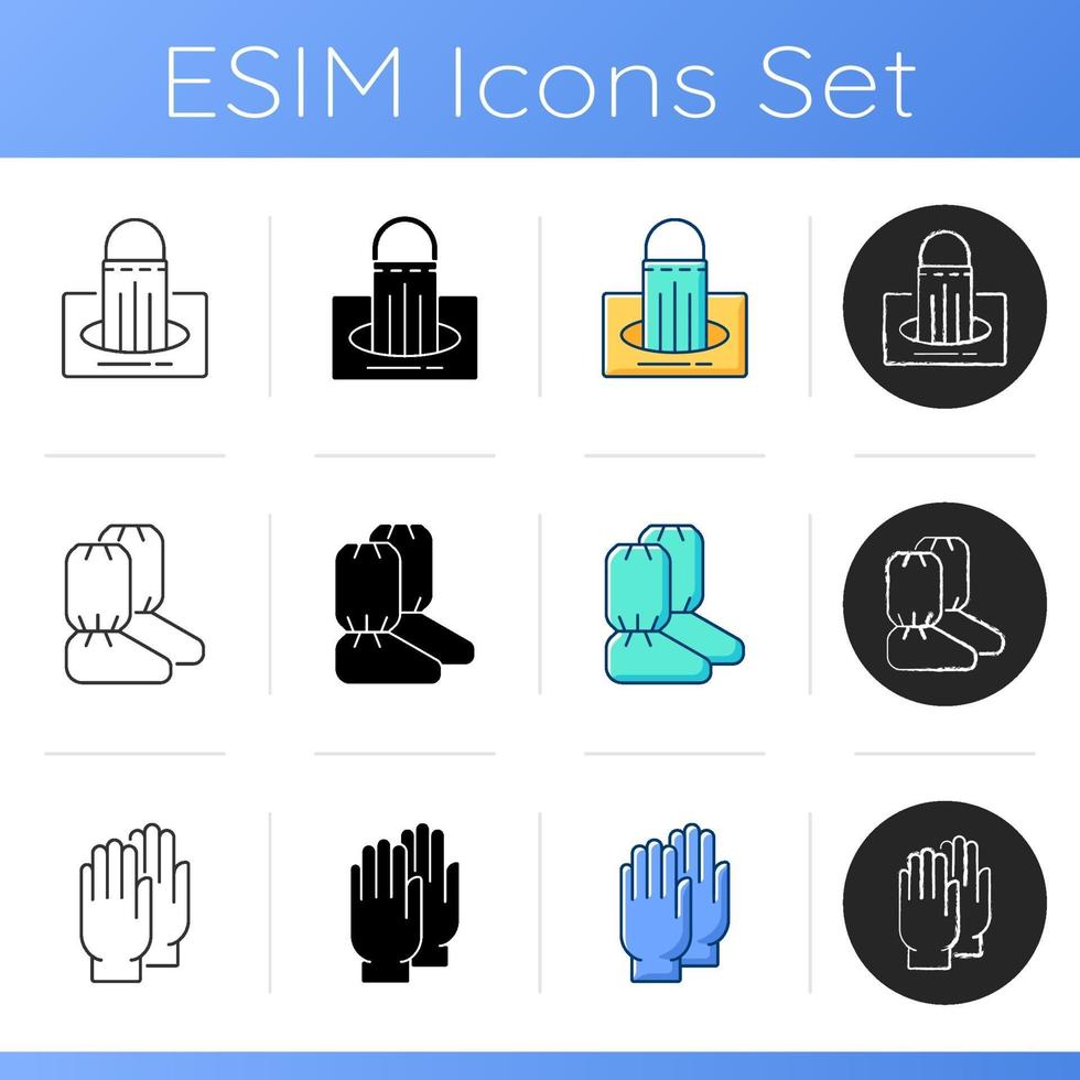 Disposable medical uniform for quarantine icons set vector