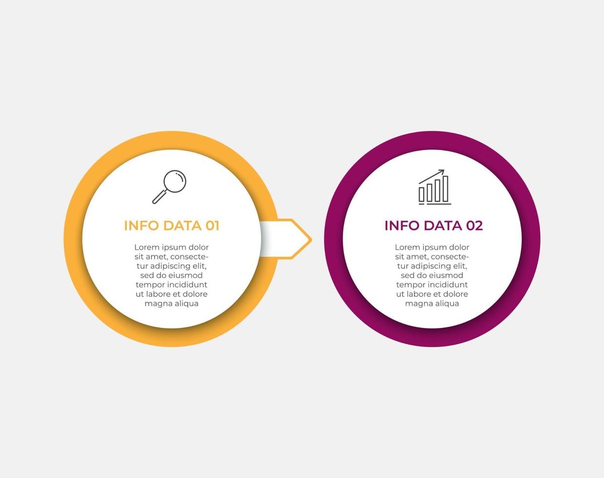 Línea de tiempo de plantilla de infografía empresarial mínima con opciones de 2 pasos e iconos de marketing vector