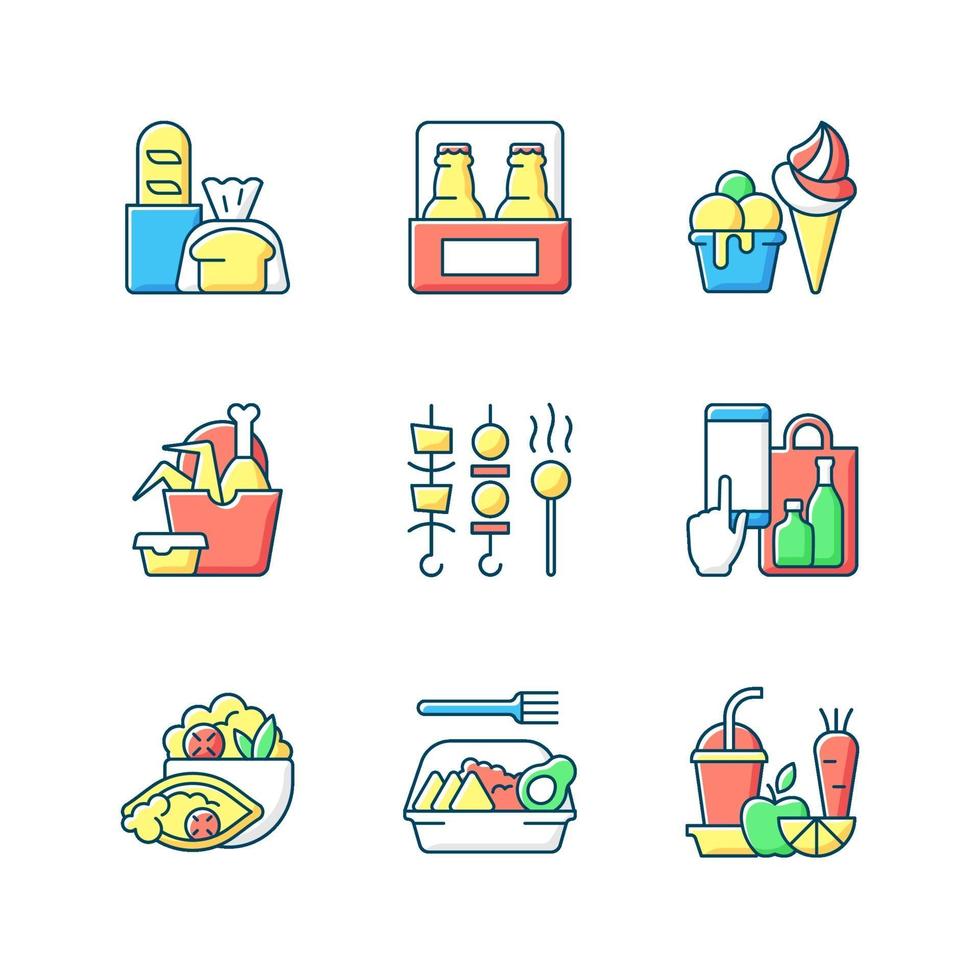 Pickup and delivery option RGB color icons set vector